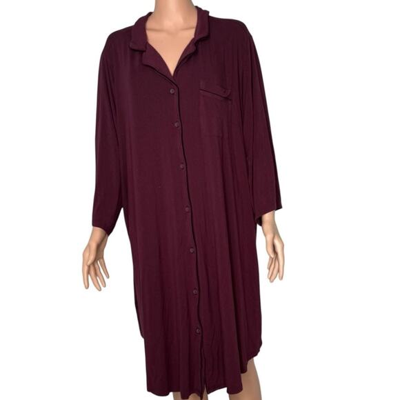 Eileen Fisher Other - Eileen Fisher Organic Cotton Interlock Long Sleeve Sleep Robe in Burgundy